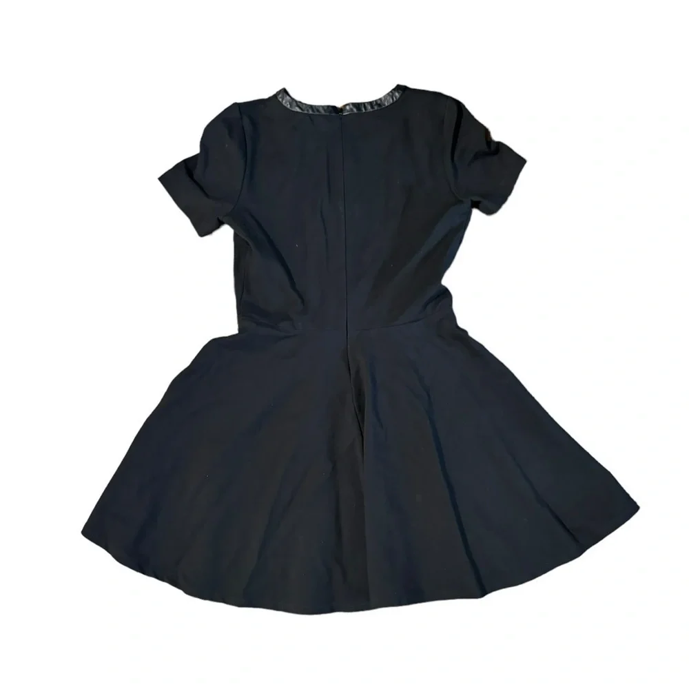 Madewell Women's Medium Fit Flare Dress Black Short Sleeve Leather Trim Stretch - Picture 2 of 11